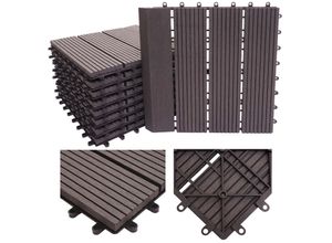 WPC Bodenfliese Sarthe + Abschluss, Holzoptik Balkon/Terrasse, 11x je 30x30cm = 1qm Premium ~ anthrazit linear senkrecht