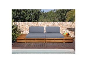 Garten-Garnitur MCW-L28, Lounge-Set Sitzgruppe Lounge-Sessel Sofa, Spun Poly Akazie Holz MVG ~ Polster dunkelgrau