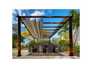 Paragon Outdoor - Almuiminium Pergola Florenz Pavillon mit ausziehbarem Sonnensegel holzoptik cocoa 350 x 505 x 236 cm (l x b x h)