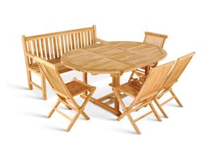 Gartenmöbel Set 6tlg mit Bank Teak Gartentisch ausziehbar 120-170 cm BORNEO/MENORCA