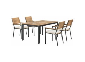 Akazienholz Gartengarnitur Rhodos - Tisch, 4 Stühle & Auflagen - Holz Gartenmöbel Set 5-teilig - Balkonmöbel -Outdoor Möbel Natur & Schwarz - Juskys
