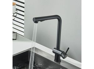 Ausziehbarer Küchenarmatur Schwarz hoher Wasserdruck, 360-Grad drehbarer Wasserhahn, Einhandmischer, zwei Strahlarten, geeignet für Küchenspülen und