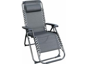 Relax Sessel mit Kopfkissen - 175cm / grau - Verstellbarer Garten Sonnen Liege Stuhl