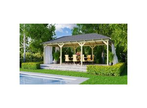 CHILLROI Rechteckiger Holzpavillon mit Verlängerung 289 x 639 cm Gartenpavillon Terrassenüberdachung