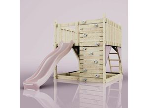 Rebo Spielturm aus Holz mit Kletterwand Outdoor Klettergerüst mit Plattform, Wellenrutsche und Sandkasten- Altrosa - Rosa