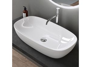 Aufsatzwaschbecken Keramik Waschbecken Oval 700x370x135 mm weiß glänzend Badezimmer Handwaschbecken Waschtisch Brüssel104 - Glänzend weiß - Doporro