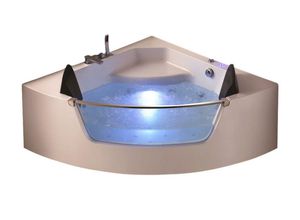 JVmoebel Whirlpool-Badewanne Whirlpool Badewanne Glas LED Licht Armaturen Eckbadewanne Wanne