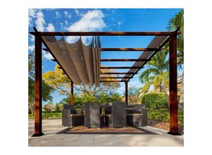 Paragon Outdoor Almuiminium Pergola Florida Pavillon mit ausziehbarem Sonnensegel holzoptik cocoa 350 x 350 x 235 cm (L x B x H)