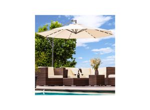 Luxus Sonnenschirm mit LED Beleuchtung Ampelschirm 300cm Solar Garten Schirm Pavillon in Creme