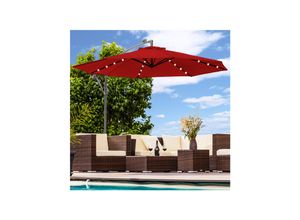 Luxus Sonnenschirm mit LED Beleuchtung Ampelschirm 300cm Solar Garten Schirm Pavillon in Rot
