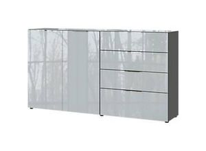 Produktbild Sideboard, mit 4 Schubladen und 2 Türen, Glasfront- und auflage, B 1840 x T 420 x H 1020 mm, graphit/silbergrau