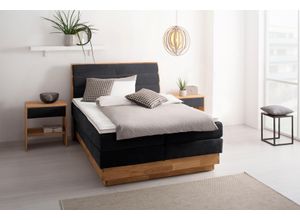 Boxspringbett OTTO PRODUCTS, schwarz (carbone), B:164cm L:216cm, Komplettbetten, Boxspringbett, LED-Beleuchtung, mit zertifizierten, recycelten Bezugsstoffen