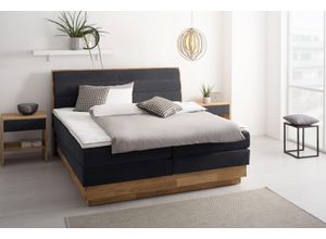 Boxspringbett OTTO PRODUCTS, schwarz (carbone), B:204cm L:216cm, Komplettbetten, Boxspringbett, LED-Beleuchtung, mit zertifizierten, recycelten Bezugsstoffen