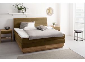 Boxspringbett OTTO PRODUCTS "Jenna", braun (bronzo), B:204cm L:216cm, Komplettbetten, Boxspringbett, ohne LED-Beleuchtung, mit zertifizierten, recycelten Bezugsstoffen