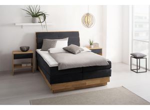 Boxspringbett OTTO PRODUCTS "Jenna", schwarz (carbone), B:204cm L:216cm, Komplettbetten, Boxspringbett, ohne LED-Beleuchtung, mit zertifizierten, recycelten Bezugsstoffen