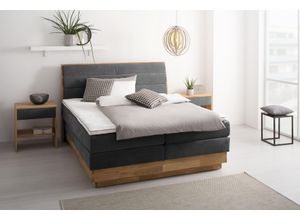 Boxspringbett OTTO PRODUCTS "Jenna", grau (ferro), B:184cm L:216cm, Komplettbetten, Boxspringbett, ohne LED-Beleuchtung, mit zertifizierten, recycelten Bezugsstoffen