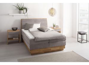 Boxspringbett OTTO PRODUCTS "Jenna", grau (argento), B:164cm L:216cm, Komplettbetten, Boxspringbett, ohne LED-Beleuchtung, mit zertifizierten, recycelten Bezugsstoffen