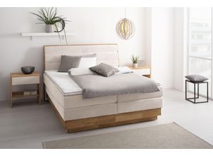 Boxspringbett OTTO PRODUCTS "Jenna", beige (sabbia), B:184cm L:216cm, Komplettbetten, Boxspringbett, ohne LED-Beleuchtung, mit zertifizierten, recycelten Bezugsstoffen
