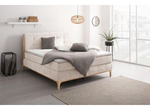 Boxspringbett OTTO PRODUCTS "Jelle", beige (natur), B:181cm L:216cm, Komplettbetten, Boxspringbett, zertifizierte, recycelte Bezugsstoffe, verschiedene Ausführungen