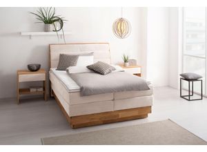 Boxspringbett OTTO PRODUCTS, beige (sabbia), B:164cm L:216cm, Komplettbetten, Boxspringbett, LED-Beleuchtung, mit zertifizierten, recycelten Bezugsstoffen