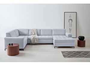 Wohnlandschaft OTTO PRODUCTS "Grazzo U-Form", silber, B:332cm H:80cm T:199cm, Struktur (100% recyceltes Polyester), Luxus-Microfaser weich (100% recyceltes Polyester), Sofas, hochwertige Stoffe aus recyceltem Material, Steppung im Sitzbereich