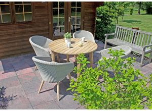 Garten-Essgruppe GARDEN PLEASURE "Tischgruppe »OAKLAND/ARVARDA Set 01«", grau (pfeffergrau, brushed wash), Aluminium, FSC-zertifizierter Holzwerkstoff, Wicker/Kunststoffgeflecht, Sitzmöbel-Sets, 4 Sessel, Tisch LxB: 200x100 cm, inkl Auflagen