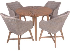 Garten-Essgruppe GARDEN PLEASURE "Tischgruppe »FREMONT/OAKLAND Set 01«", grau (pfeffergrau, braun, natur), Aluminium, FSC-zertifizierter Holzwerkstoff, Wicker/Kunststoffgeflecht, Sitzmöbel-Sets, 4 Sessel, Tisch LxB: 110x110 cm, inkl Auflagen