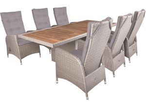 Garten-Essgruppe GARDEN PLEASURE "Tischgruppe »BRAGA Set 01«, weidenbraun", braun (weidenbraun, grau, schwarz), Aluminium, Holzwerkstoff, Wicker/Kunststoffgeflecht, Sitzmöbel-Sets, 6 Sessel, mit Gasfedern, Tisch LxB: 220x100 cm, inkl Auflagen