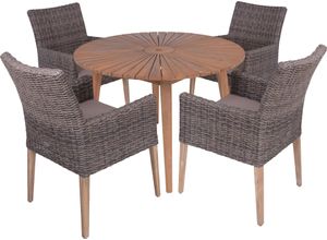 Garten-Essgruppe GARDEN PLEASURE "Tischgruppe »FREMONT/NORVELL Set 01«", braun (hellbraun, schwarz), Aluminium, FSC-zertifizierter Holzwerkstoff, Wicker/Kunststoffgeflecht, Sitzmöbel-Sets, 4 Sessel, Tisch LxB: 110x110 cm, inkl Auflagen