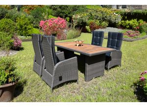 Garten-Essgruppe GARDEN PLEASURE "Tischgruppe »BRAGA Set 07«", braun (weidengrau, schwarz, silberfarben), Aluminium, FSC-zertifizierter Holzwerkstoff, Wicker/Kunststoffgeflecht, Sitzmöbel-Sets, 4 Sessel, mit Gasfedern, Tisch LxB: 180x90 cm, inkl Auflagen
