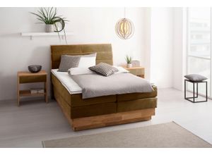 Boxspringbett OTTO PRODUCTS, braun (bronzo), B:164cm L:216cm, Komplettbetten, Boxspringbett, LED-Beleuchtung, mit zertifizierten, recycelten Bezugsstoffen