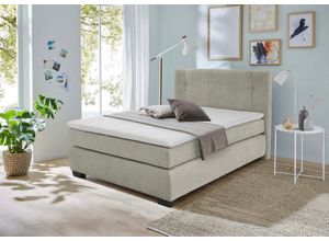Boxspringbett JOCKENHÖFER GRUPPE "Family, inklusive 7-Zonen-TTFK-Matratzen und Kaltschaumtopper", beige (beige 403, 07), B:150cm L:213cm, Bezug Bett: Microfaser (100% Polyester), Topper und Matratzenspiegel: 100% Polyester, Komplettbetten, Boxspringbett, erhältlich in den Breiten 120,140 & 180cm