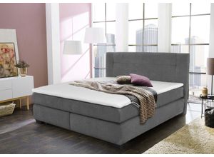Boxspringbett JOCKENHÖFER GRUPPE "Family, inklusive 7-Zonen-TTFK-Matratzen und Kaltschaumtopper", grau (grau 403, 19), B:190cm L:213cm, Bezug Bett: Microfaser (100% Polyester), Topper und Matratzenspiegel: 100% Polyester, Komplettbetten, Boxspringbett, erhältlich in den Breiten 120,140 & 180cm