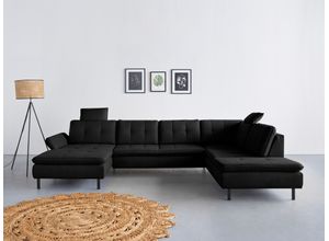 Wohnlandschaft INOSIGN "Birkholm U-Form", schwarz, B:347cm H:83cm T:226cm, 98% Polyester 2% Polyamid, Sofas, Armlehnverstellung, auch in Easy Clean Bezug - mit Wasser zu reinigen