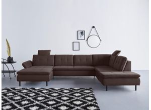 Wohnlandschaft INOSIGN "Birkholm U-Form", braun (dunkelbraun), B:347cm H:83cm T:226cm, 100% Polyester, Sofas, Armlehnverstellung, auch in Easy Clean Bezug - mit Wasser zu reinigen