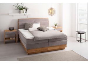 Boxspringbett OTTO PRODUCTS, grau (argento), B:184cm L:216cm, Komplettbetten, Boxspringbett, LED-Beleuchtung, mit zertifizierten, recycelten Bezugsstoffen