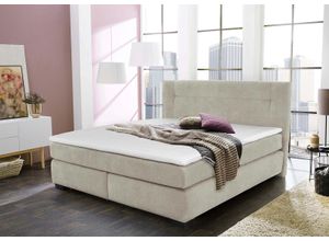 Boxspringbett JOCKENHÖFER GRUPPE "Family, inklusive 7-Zonen-TTFK-Matratzen und Kaltschaumtopper", beige (beige 403, 07), B:190cm L:213cm, Bezug Bett: Microfaser (100% Polyester), Topper und Matratzenspiegel: 100% Polyester, Komplettbetten, Boxspringbett, erhältlich in den Breiten 120,140 & 180cm