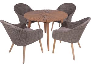 Garten-Essgruppe GARDEN PLEASURE "Tischgruppe »FREMONT/PUEBLO Set 01«", braun (dunkelbraun, schwarz), Aluminium, FSC-zertifizierter Holzwerkstoff, Wicker/Kunststoffgeflecht, Sitzmöbel-Sets, 4 Sessel, Tisch LxB: 110x110 cm, inkl Auflagen