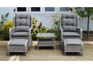 Garten-Essgruppe GARDEN PLEASURE "Sessel-Set »VALENCIA«", grau (grau, silberfarben), Stahl, Wicker/Kunststoffgeflecht, Sitzmöbel-Sets, 2 Sessel, 2 Hocker, Tisch LxB: 48x50 cm, inkl Auflagen