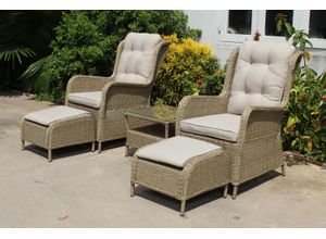 Garten-Essgruppe GARDEN PLEASURE "Sessel-Set »VALENCIA«", beige (beige, silberfarbend), Stahl, Wicker/Kunststoffgeflecht, Sitzmöbel-Sets, 2 Sessel, 2 Hocker, Tisch LxB: 54x43 cm, inkl Auflagen