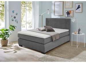 Boxspringbett JOCKENHÖFER GRUPPE "Family, inklusive 7-Zonen-TTFK-Matratzen und Kaltschaumtopper", grau (grau 403, 19), B:150cm L:213cm, Bezug Bett: Microfaser (100% Polyester), Topper und Matratzenspiegel: 100% Polyester, Komplettbetten, Boxspringbett, erhältlich in den Breiten 120,140 & 180cm