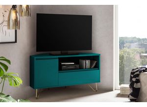 TV-Board SALESFEVER, blau, B:100cm H:58cm T:50cm, MDF, Sideboards, Ecklösung, TV-Kommode matt lackiert, Push-to-open Funktion