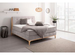 Boxspringbett OTTO PRODUCTS "Jelle", silber (silberfarben), B:181cm L:216cm, Komplettbetten, Boxspringbett, zertifizierte, recycelte Bezugsstoffe, verschiedene Ausführungen