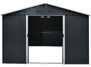 Gerätehaus PERGART "Dresden II 1012", grau (schiefergrau), Metall, Gerätehäuser, Metall, mit Satteldach und integrierter Schiebetür, schiefer/creme