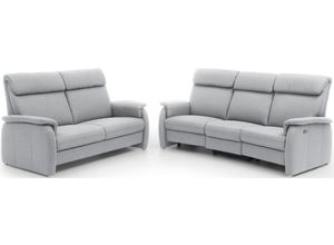3-Sitzer HOME AFFAIRE "Turin mit Steckdose und USB-Port auch in Easy care-Bezug", grau (hellgrau), B:218cm H:107cm T:104cm, Sofas, 2 x vollmotorische Relaxfunktion, herunterklappbarer Tisch
