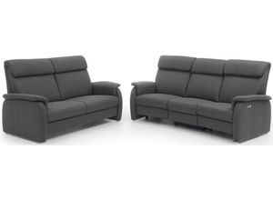 3-Sitzer HOME AFFAIRE "Turin mit Steckdose und USB-Port auch in Easy care-Bezug", grau (stone), B:218cm H:107cm T:104cm, Sofas, 2 x vollmotorische Relaxfunktion, herunterklappbarer Tisch