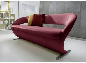 Polsterbank K+W KOMFORT & WOHNEN "Wave", rot (rubin), B:204cm H:83cm T:68cm, Bronco: Nappaleder pigmentiert, Dickleder, 1, 3/1, 5mm, mit rustikal gekörnten Narbenbild; 785: Microfaser, 100% Polyester, Sitzbänke, in geschwungener Optik mit Metallkufe