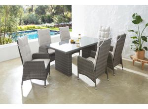 Garten-Essgruppe KONIFERA "Casablanca", grau (grau braun), Sitzmöbel-Sets, inkl. Auflagen