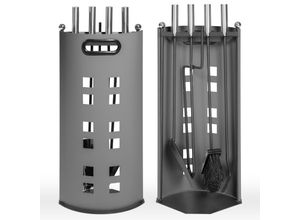 tectake® Kaminbesteck, 5-teilig, Schürhaken, Zange, Besen, Schaufel und Halter mit Edelstahlgriffen, 23 x 14,5 x 58 cm