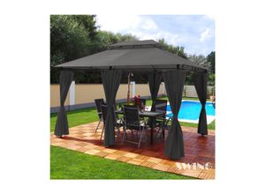 Swing&Harmonie Luxus LED - Pavillon 3x4m Minzo - inkl. Seitenwände mit LED Beleuchtung + Solarmodul Gartenpavillon optional mit Moskitonetz Partyzelt Gartenzelt - versch. Ausführungen